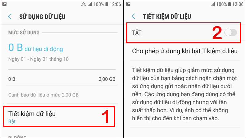Tắt chế độ Tiết kiệm dữ liệu